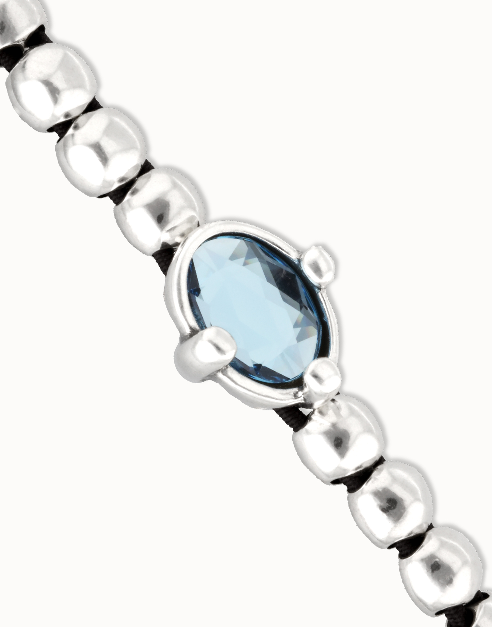 Beaded bracelet with blue oval faceted crystal, Silver, large thumbnail